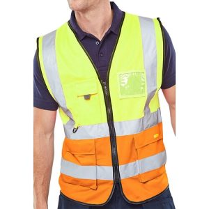 BEESWIFT HVWC2TSYOR TWO TONE HI-VIS EXECUTIVE WAISTCOAT YELLOW/ORANGE