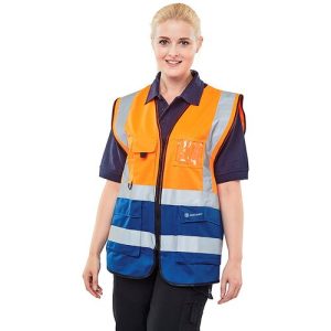 BEESWIFT HVWCTTORN TWO TONE HI-VIS EXECUTIVE WAISTCOAT ORANGE/NAVY