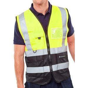 BEESWIFT HVWCTTSYBL TWO TONE HI-VIS EXECUTIVE WAISTCOAT YELLOW/BLACK