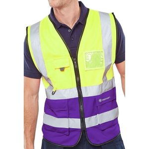 BEESWIFT HVWCTTSYPU TWO TONE HI-VIS EXECUTIVE WAISTCOAT YELLOW/PURPLE