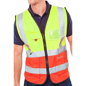BEESWIFT HVWCTTSYRE TWO TONE HI-VIS EXECUTIVE WAISTCOAT YELLOW/RED